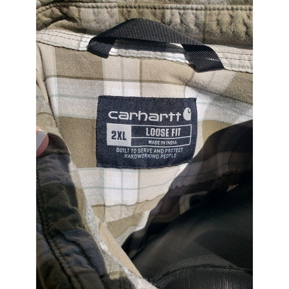 Carhartt Shirt Mens 2XL Green Plaid Loose Fit Long Sleeve Button Up 100% Cotton - Picture 9 of 14